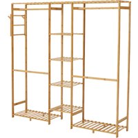 Livingandhome Wooden Clothes Rack with Side Hooks - Nautral