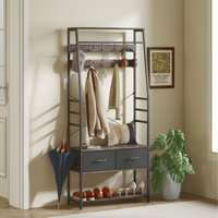 HOMCOM Coat Rack with Shoe Storage Bench and 10 Hooks Rustic Brown - Grey