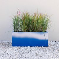 Galvanised Zinc Trough Patio Planter with Drainage Hole - Blue