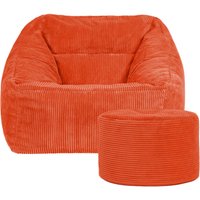 Giant Cord Armchair Bean Bag with Round Footstool - Terracotta