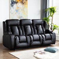 Caesar Manual High Back Luxury Recliner 3 Seater Sofa - Black