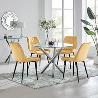 Selina Round Dining Table With Four Pesaro Black Leg Chairs - Mustard