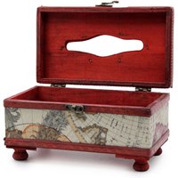Vintage Map Tissue Box with Legs Antique Colonial Style Gift Trinket Box - Dark Brown