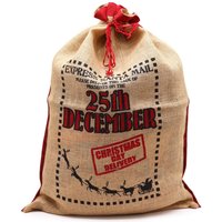 Festive Christmas December Jute Sack with Reindeer Christmas Delivery Stamp - Brown
