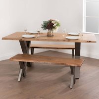 Vouvant Live Edge Acacia Bench with Black Metal X-Frame - Brown