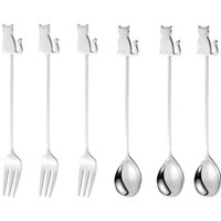 Stainless Steel Cat or Fish Fork and Spoon Set - Silver / 14cm / 6