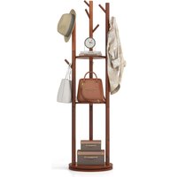 Rotary Coat Rack with 3 Shelves - Brown