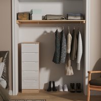 Milan Fully Assembled 5 Drawer Bedside Cabinet - White Gloss & Bardolino Oak