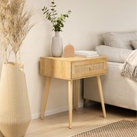 Sienna Bedside Table with Rattan Drawers for Bedroom - Brown / 8.25kg / Rattan, MDF, Rubberwood, Metal, Nickel, Melamine