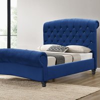 Double Plush Velvet Diamante Chesterfield Sleigh Bed - Navy