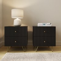 Thalia Ribbed 2 Drawer Bedside Table Pair - Black