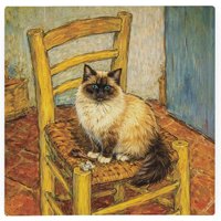 Van Gogh's Chair Cat Glass Hot Pot Stand - Heat Resistant Non-Slip Trivet - Neutral