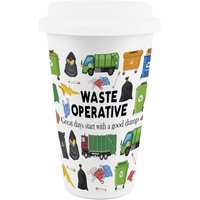 Novelty Waste Operative Ceramic Travel Mug - Reusable Drinks Cup Gift - White
