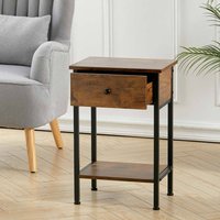 Wood Grain Particleboard Side Table with Shelf - Brown / 40cm