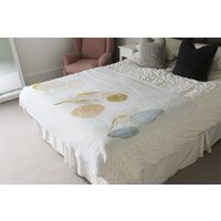 Blue, White, Beige Watercolor Illustration Elements Blanket - White