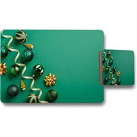 Christmas Greetings Dining Placemat Coaster Set - White
