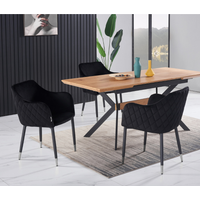 Verona Blaze LUX Dining Set with a Dining Table and 4 Velvet Chairs - Black Chairs and Oak Table