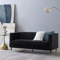 Thom Velvet Fabric 3 Seater Sofa With Metal Tipped Legs - Black Velvet