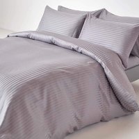 Satin Stripe Egyptian Cotton Duvet Cover with Pillowcase - Grey / Double