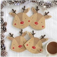 Set of 4 Reindeer Coasters Mug and Socks Gift Set - Brown