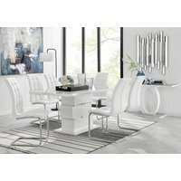 Furniturebox UK, Apollo 6 Rectangle Chrome High Gloss Kitchen Dining Table And 6 Murano Chairs - White Furniturebox UK, Apollo 6 Rectangle Chrome High Gloss Kitchen Dining Table And 6 Murano Chairs - White