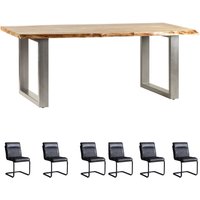 Natural Live Edge Large Dining Table Set With 6 Chairs - Natural Wood