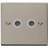 Stainless Steel 2 Gang Twin Coaxial TV Socket - White