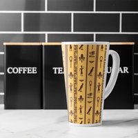 Eye Of Horus Pharaoh Flowers Pyramid Bird Ankh Latte Mug - Orange