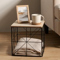 Wired Basket Storage Square Side Table - Light Brown / 38cm
