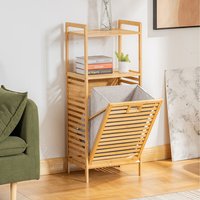 Freestanding Laundry Basket with Cabinet and Shelves - Natural / 95cm