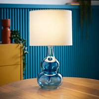 Aida Bubble Glass Table Lamp with Linen Shade - Blue