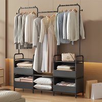 Garment Rack Metal Freestanding with Shelves Baskets - Grey