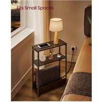 VASAGLE Slim Side Table with Charging Station - Black
