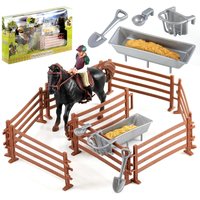 Horse and Rider Playset with 14 Pieces - Brown