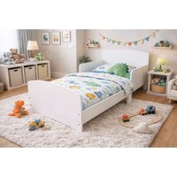 Kids Toddler Bed Frame with Safety Rails, White - White
