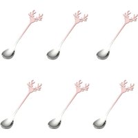 Set of 6 Christmas Reindeer Stainless Steel Coffee Spoon - Pink
