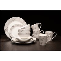 Avie 16 Piece White And Grey Marble Effect Dinner Set - White