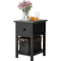 Nightstand Side Table with Wicker Basket - Black / 5kg