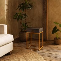 Mandalo Brown Shagreen and Brass 1-Drawer Side Table - Black