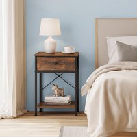 Rustic Brown Slim Side Table With Fabric Drawer - Brown