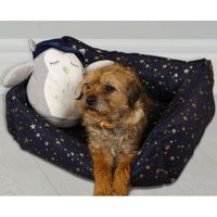 Luxury Navy Star Print Dog Bed Large - Blue