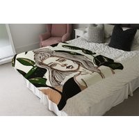 Young Woman In Tropical Leaves Blanket - Green