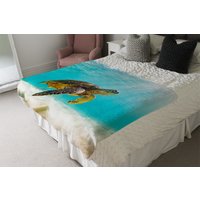 Photo Of Sea Turtle In The Galapagos Island Blanket - Blue