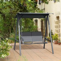 Outsunny 2 Seater Garden Swing Chair Canopy Swing Bench with Adjustable Shade - Dark Grey