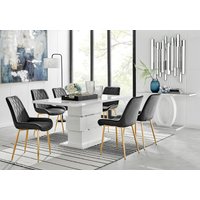 FurnitureboxUK, Apollo Table With Six Pesaro Gold Leg Chairs - Black FurnitureboxUK, Apollo Table With Six Pesaro Gold Leg Chairs - Black