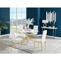 Novara White Gloss Gold Leg 120cm Dining Table 4 Milan Gold Leg Chairs - White