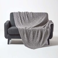 Homescapes Grey Diamond Cable Knit Cotton Throw - Grey