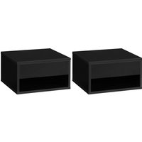 HOMCOM Floating Bedside Table Set of 2 Wall Mounted - Black / 37cm / High-Glossy