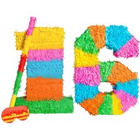 16th Birthday Anniversary Pinata Set with Stick Blindfold - Multi