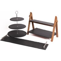 3 Tier Slate Serving Stand, Serving Platter with Handles, 2 Tier Serving Stand - Black